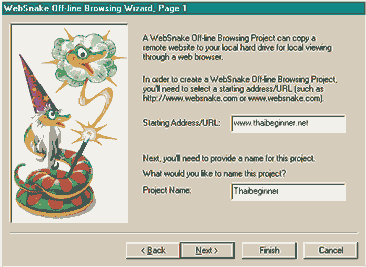 WebSnake Off-line Browsing Wizard